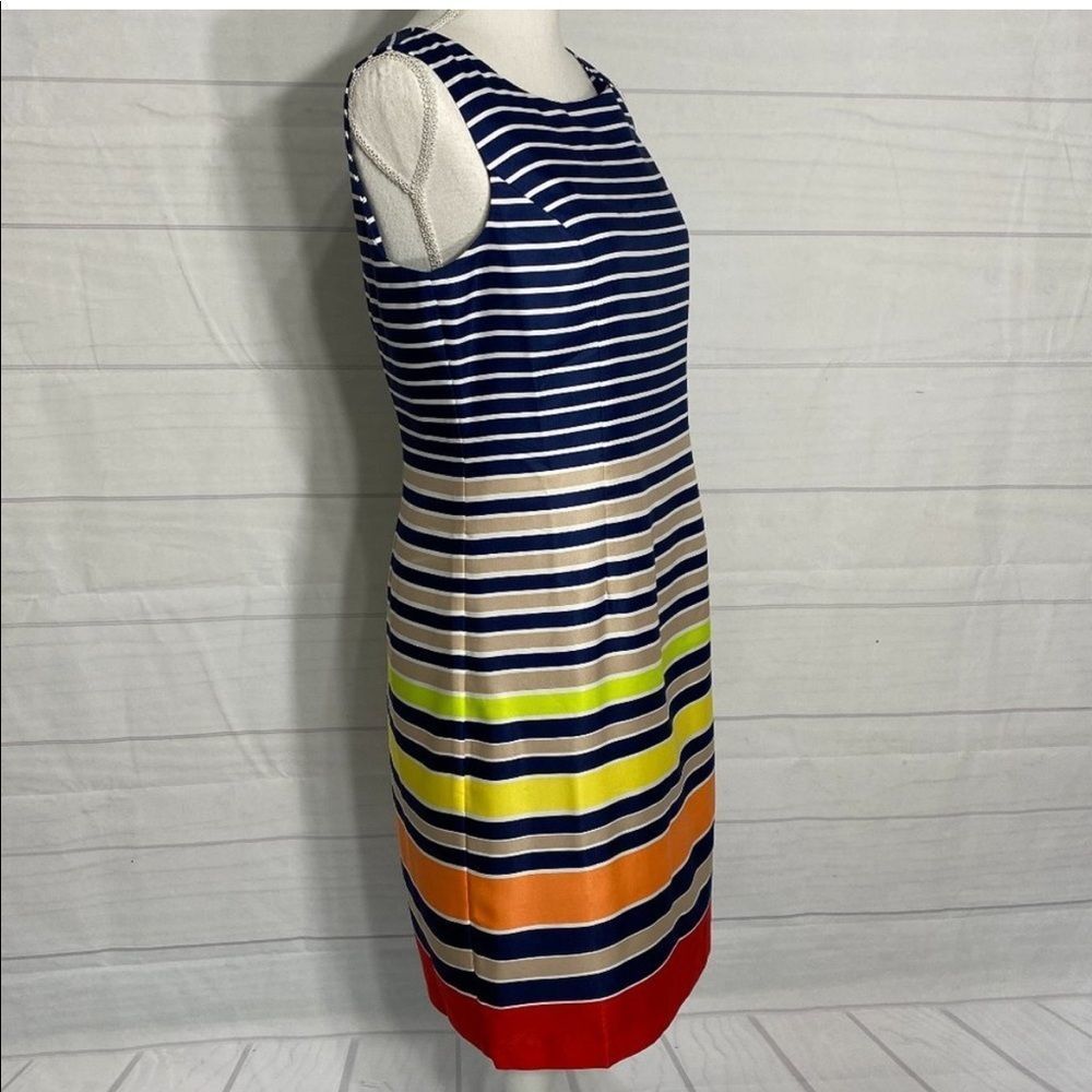Ellen Tracy Navy Multi Color Striped Shift Dress